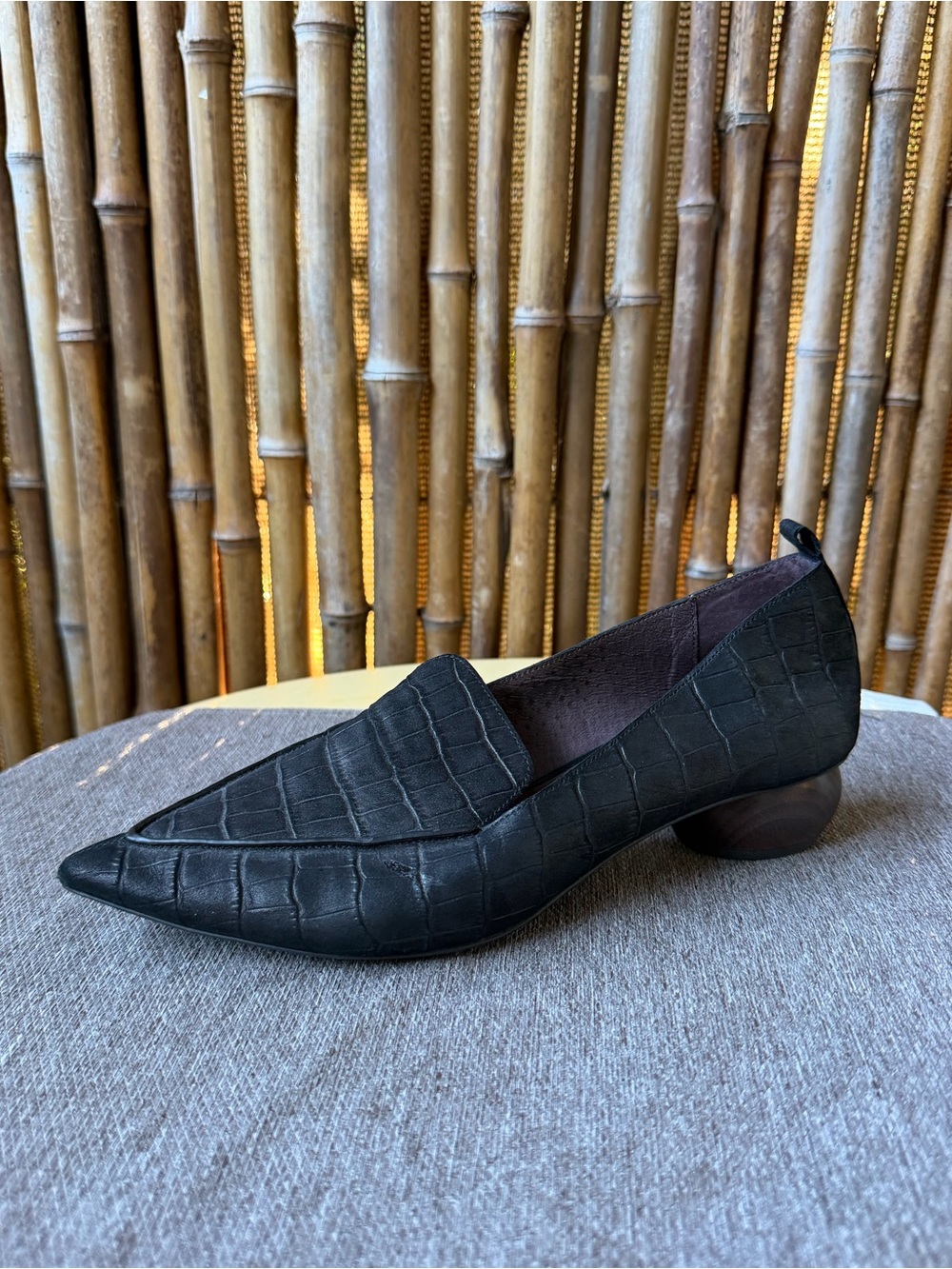 Jeffrey Campbell crock embossed wooden low heel loafers